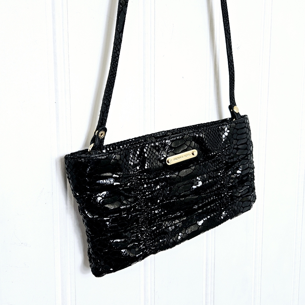 Michael Kors Clutch OS Ruched Leather Convertible Crossbody Shoulder Purse Black